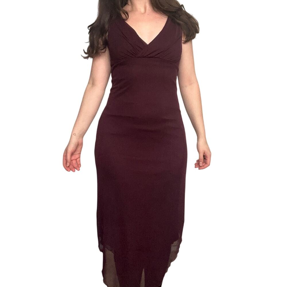 Vintage 90s Eggplant Purple Sheer Midi Dress Windsor Mesh Fairy Grunge Romantic